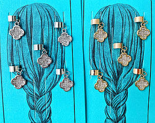 Пірсинг в волосся метал/стрази 6 набір/уп ЗОЛОТІ ТА СРІБНІ