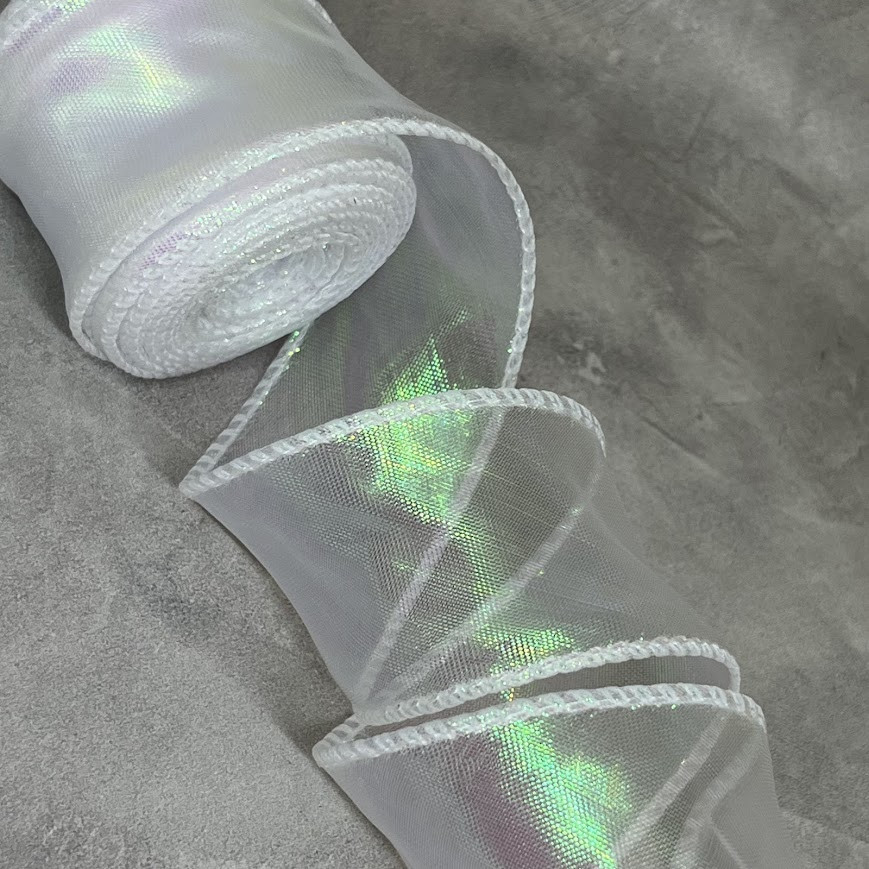 Стрічка Органза з прошитим кантом, ширина ≈4 см, білий (хамелеон), арт 018919, упаковка ≈7,5 метрів, Білий, фото 1