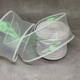 Стрічка Органза з прошитим кантом, ширина ≈4 см, білий (хамелеон), арт 018919, упаковка ≈7,5 метрів, Білий, фото 2