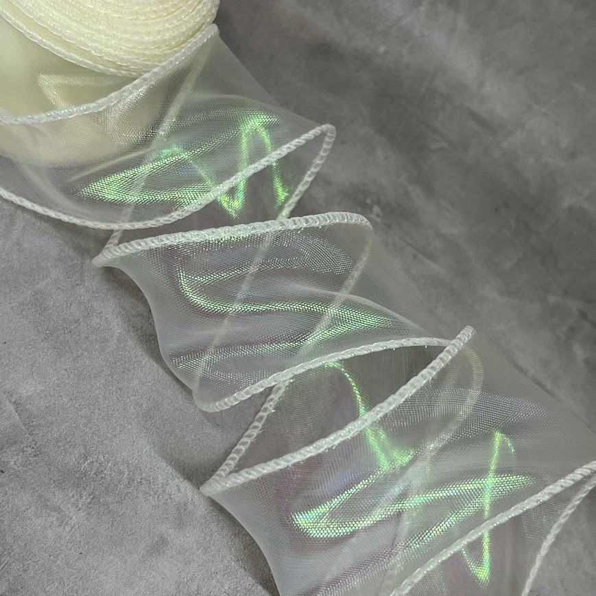 Стрічка Органза з прошитим кантом, ширина ≈4 см, кремовий, арт 018925, упаковка ≈7,5 метрів, Кремовий, фото 1