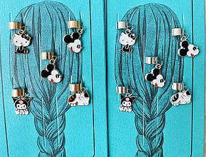 Пірсинг в волосся метал/стрази 6 набір/уп ЗОЛОТІ ТА СРІБНІ МУЛЬТЯШКИ