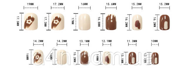Накладные ногти - Интернет-магазин A4N Размеры накладных ногтей