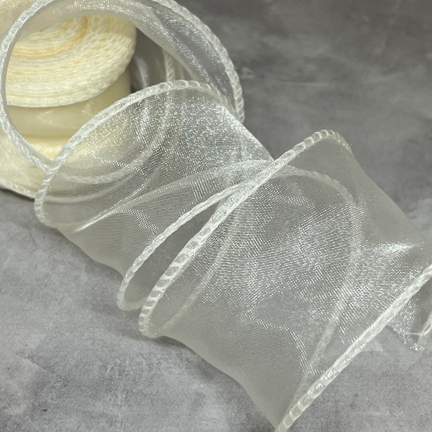 Стрічка Органза з прошитим кантом, ширина ≈4 см, кремовий, арт 018911, упаковка ≈7,5 метрів, Кремовий, фото 1