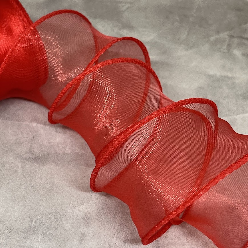 Стрічка Органза з прошитим кантом, ширина ≈4 см, червоний, арт 018917, упаковка ≈7,5 метрів, Червоний, фото 1