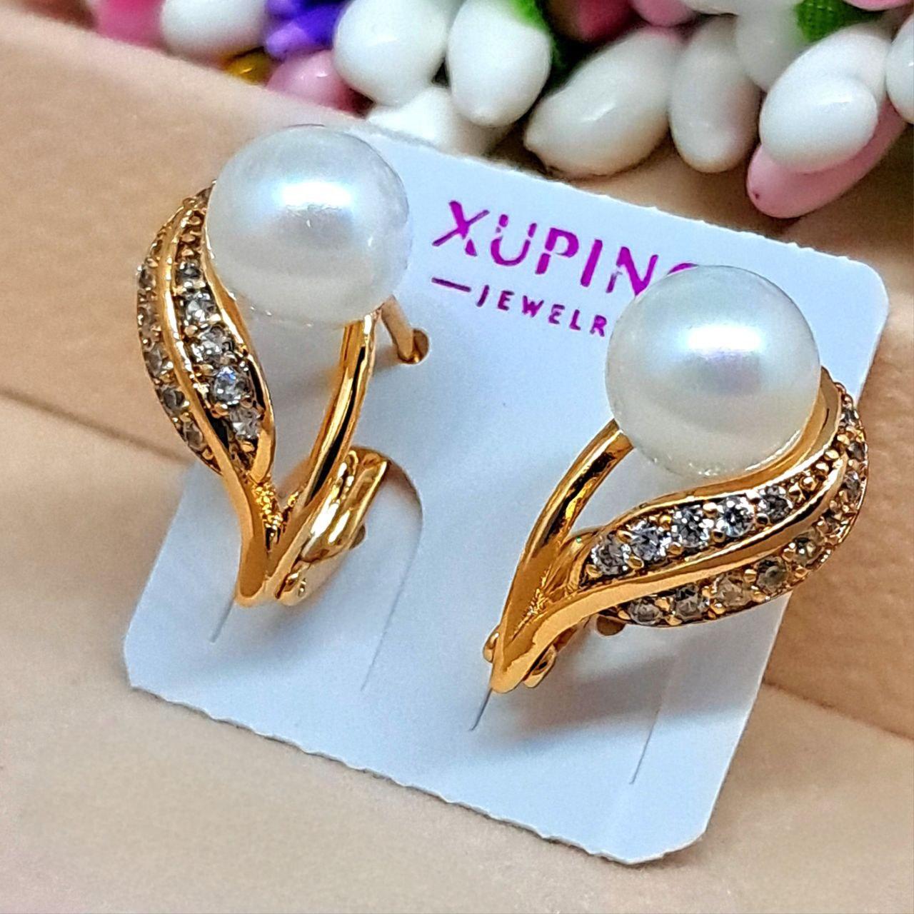 Сережки з перлинами Ніжність із медичного сплаву Xuping 17×10 мм код 2776