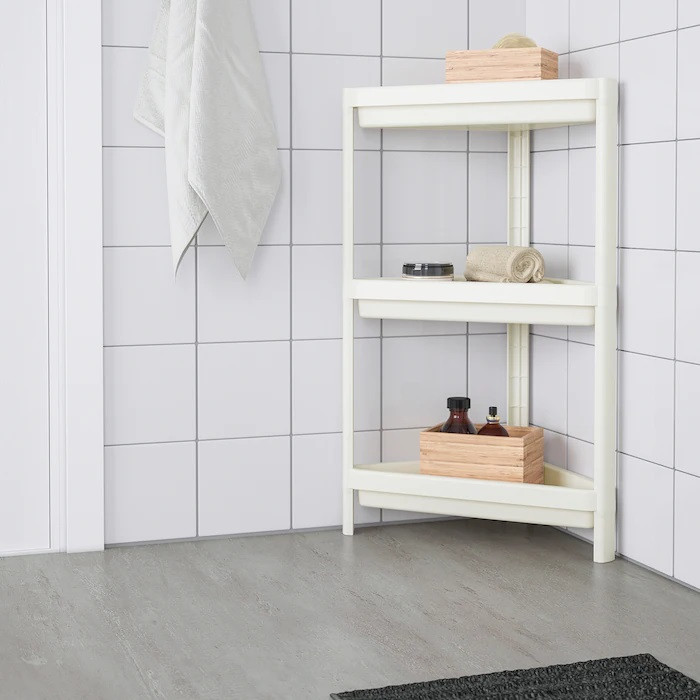 Кутовий стелаж для ванної IKEA VESKEN 33x33x71 см пластикова біла підлогова полиця ІКЕА ВЕСКЕН