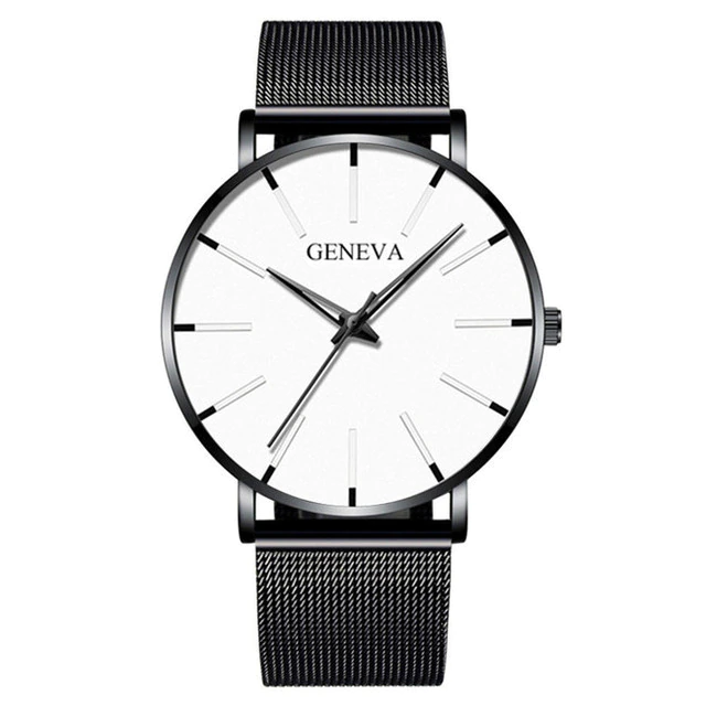 Наручний годинник Geneva Fashion Black сітчастий ремінець мінімалістичний кварцовий годинник жіночий/чоловічий (унісекс), фото 1
