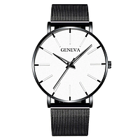 Наручний годинник Geneva Fashion Black сітчастий ремінець мінімалістичний кварцовий годинник жіночий/чоловічий (унісекс)