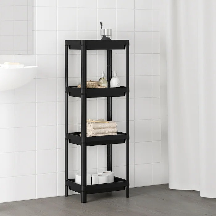 Стелаж у ванну IKEA VESKEN 36x23x100 см пластикова чорна підлогова полиця ІКЕА ВЕСКЕН