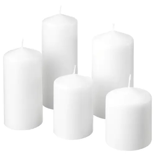 Свічки формові циліндричні 5 шт IKEA FENOMEN декоративні білі свічки ІКЕА ФЕНОМЕН 003.779.41