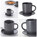 Чашка та блюдце для кави IKEA DINERA темно-сіра кераміка 9 сл кавова керамічна ІКЕА ДІНЕРА, фото 2