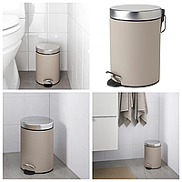 Відро для сміття з педаллю та відкидною кришкою IKEA EKOLN 3 л бежеве - кошик для сміття ящик контейнер