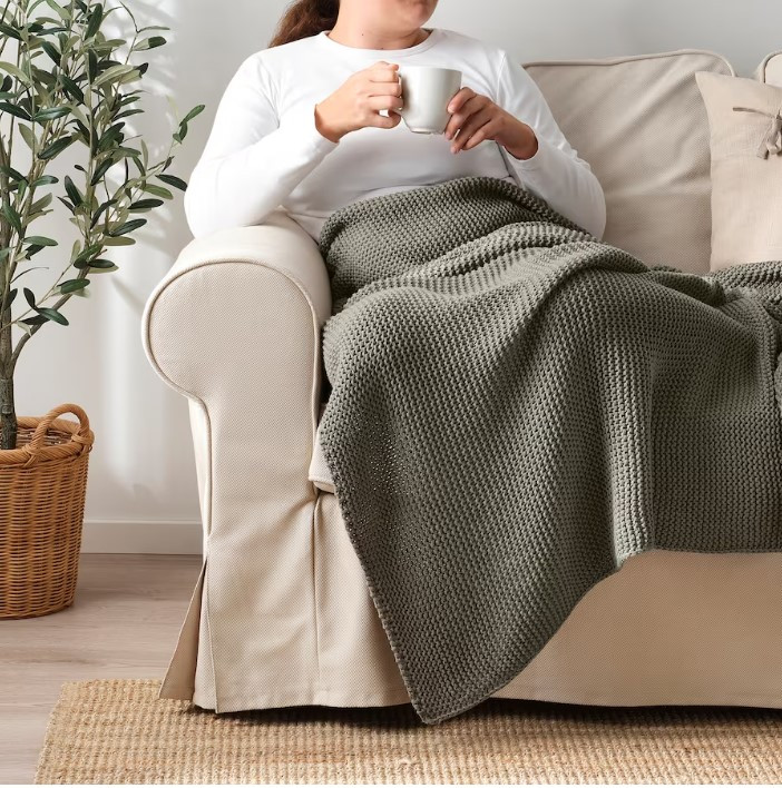 Плед акриловий IKEA INGABRITTA 130x170 см м'який в'язаний теплий сіро-зелений ІКЕА ІНГАБРІТТА
