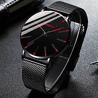 Наручний годинник Geneva Fashion Red сітчастий ремінець мінімалістичний кварцовий годинник жіночий/чоловічий(унісекс)