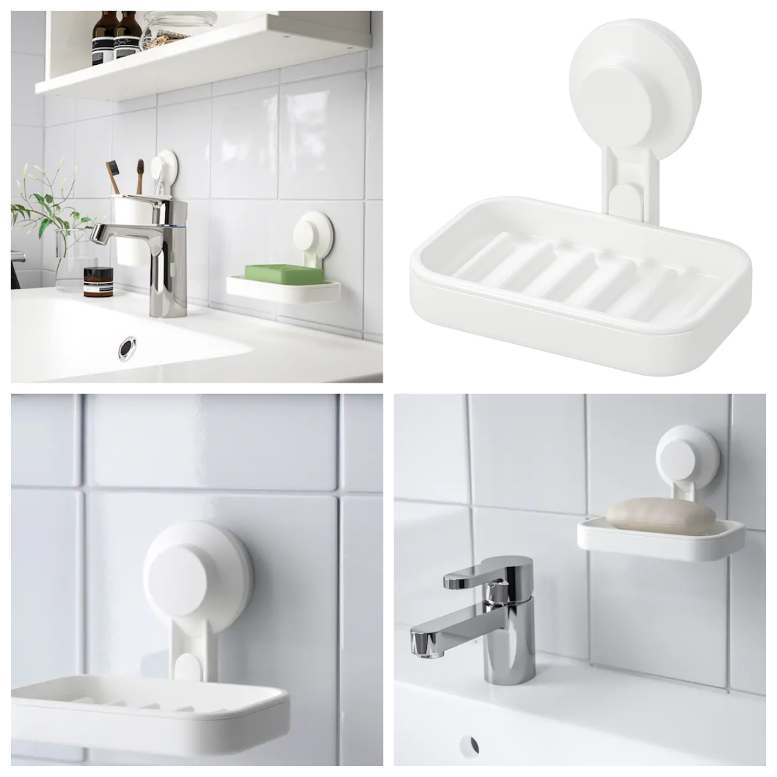 Мильниця для твердого мила на присосці IKEA TISKEN для ванної кімнати на стіну (настінна) біла 903.812.84, фото 1