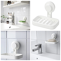 Мильниця для твердого мила на присосці IKEA TISKEN для ванної кімнати на стіну (настінна) біла 903.812.84