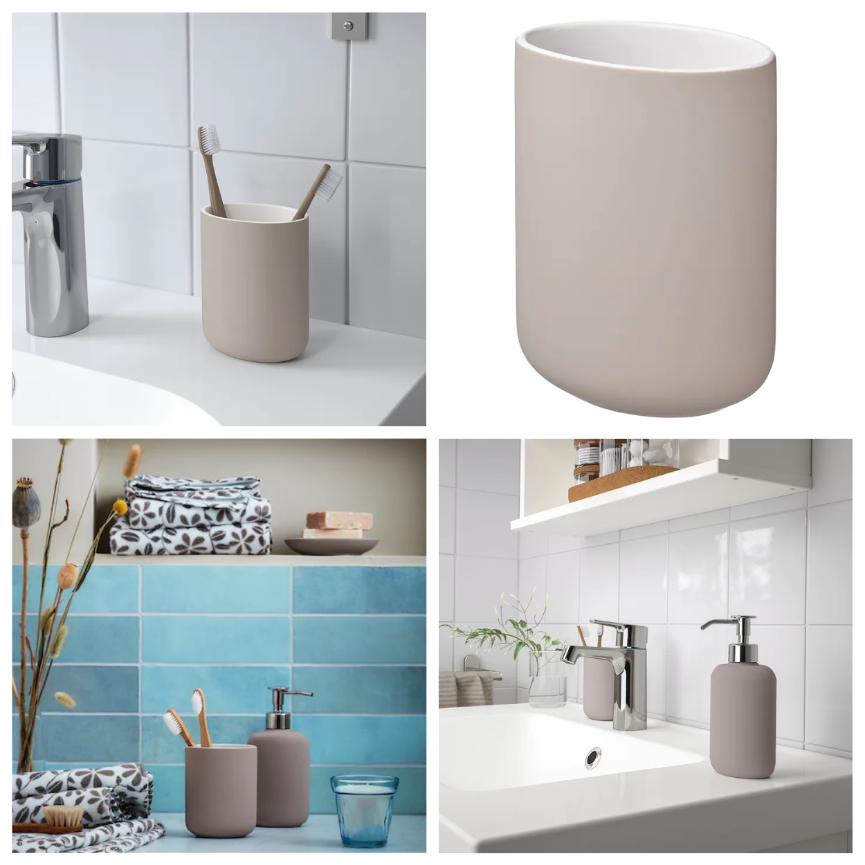 Керамічна підставка для зубних щіток IKEA EKOLN бежевий стакан - аксесуари для ванної кам'яна кераміка, фото 1