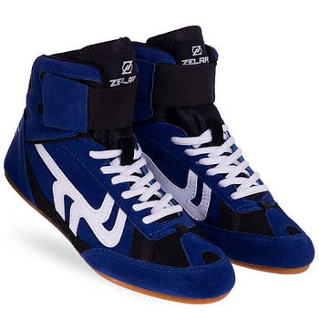 Борцовки замшеві Zelart OB-3957 Синьо-чорні р 41 (26-26.5 см)