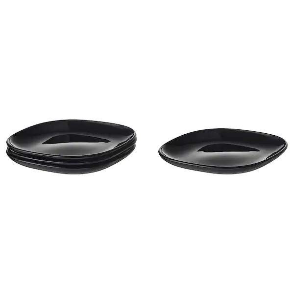 Набір десертних тарілок 4 шт IKEA BACKIG 18x18 см скляні чорні квадратні глянсові тарілки ІКЕА БАКІГ