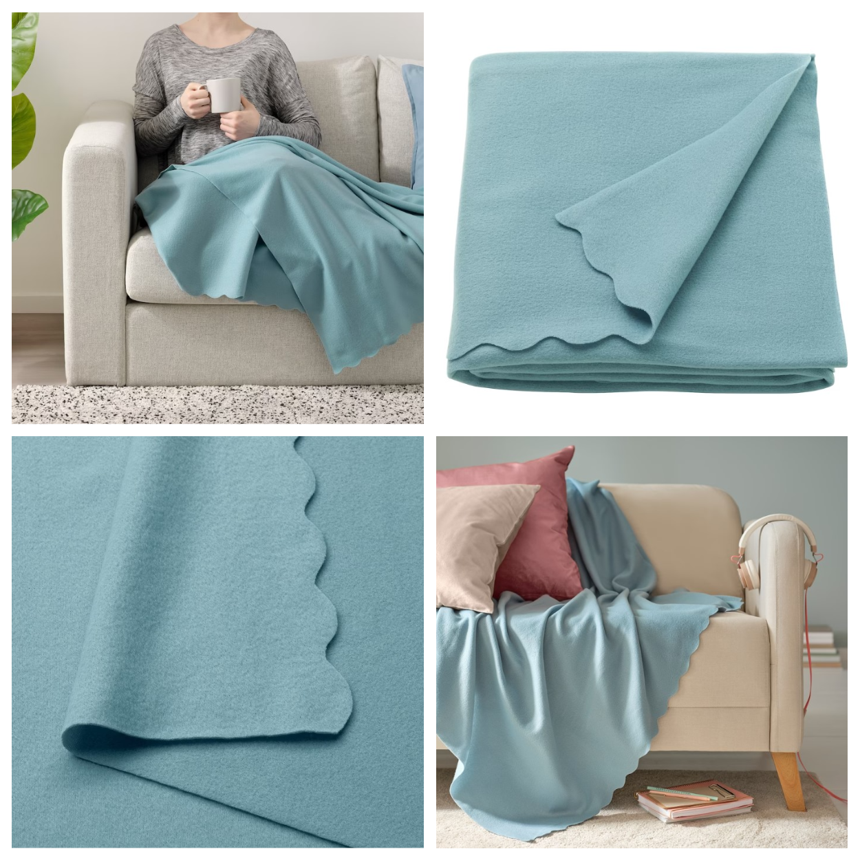 М'який однотонний плед IKEA THORGUN 120x160 см блакитне флісове тепле покривало 405.134.61, фото 1