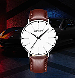 Наручний годинник Geneva Classic Brown шкіряний ремінець мінімалістичний кварцовий годинник жіночий/чоловічий унісекс, фото 5