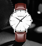 Наручний годинник Geneva Classic Brown шкіряний ремінець мінімалістичний кварцовий годинник жіночий/чоловічий унісекс, фото 6
