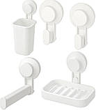 Набір аксесуарів для ванної кімнати на присосках IKEA TISKEN білі пластикові ІКЕА ТІСКЕН, фото 2