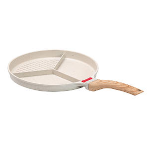 Сковорідка гриль для сніданку кругла Ø 25 см на три секції з антипригарним покриттям зі знімною ручкою бежева