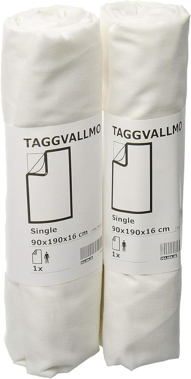 Простирадло на гумці односпальне IKEA TAGGVALLMO 90x200 см біле ІКЕА ТАГГВАЛЬМО