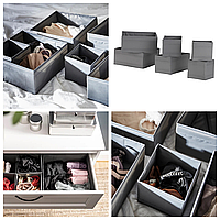 Набір коробок для зберігання речей 6 шт IKEA SKUBB сірі органайзери, контейнери, модулі для одягу білизни шкарпетків