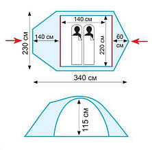 Намет Трамп Колібрі Плюс v2 двомісний універсальний з простором тамбуром вага 4.4 кг