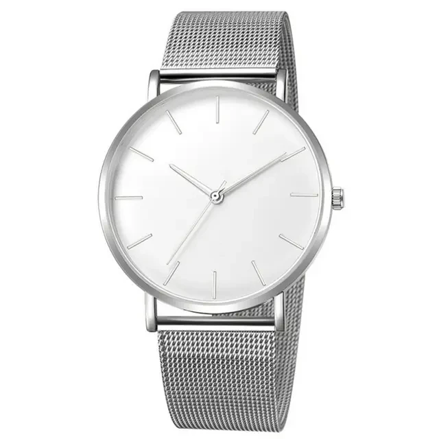 Наручний кварцовий годинник Fashion Silver сітчастий ремінець мінімалістичний годинник чоловічий/жіночий унісекс