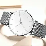 Наручний кварцовий годинник Fashion Silver сітчастий ремінець мінімалістичний годинник чоловічий/жіночий унісекс, фото 6