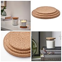 Кришка захисна для ароматичних свічок у склянці IKEA RÖNNSPIREA 8 см підставка свічник пробкове дерево