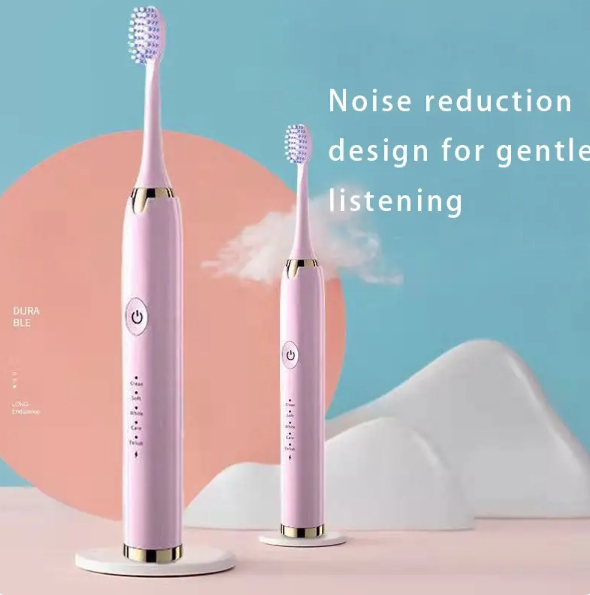 Електрична щітка рожева водонепроникна з 3 насадками, USB-зарядка, фото 1