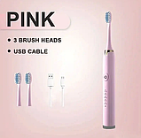 Електрична щітка рожева водонепроникна з 3 насадками, USB-зарядка, фото 2