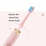 Електрична щітка рожева водонепроникна з 3 насадками, USB-зарядка, фото 4