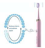 Електрична щітка рожева водонепроникна з 3 насадками, USB-зарядка, фото 5