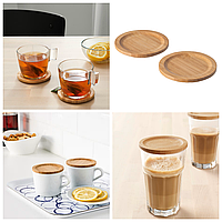 Бамбукові підставки під чашку, кружку, склянку IKEA FÖRSEGLA (2 шт) 9 см дерев'яна захисна кришка