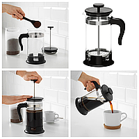 Френч-прес 1 літр IKEA UPPHETTA скляний заварник для кави та чаю 1000 мл, заварювальний чайник ІКЕА УППХЕТТА