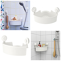 Полиця для ванної кутова IKEA TISKEN пластикова біла з вакуумними присосками, стелаж у ванну ТІСКЕН ІКЕА