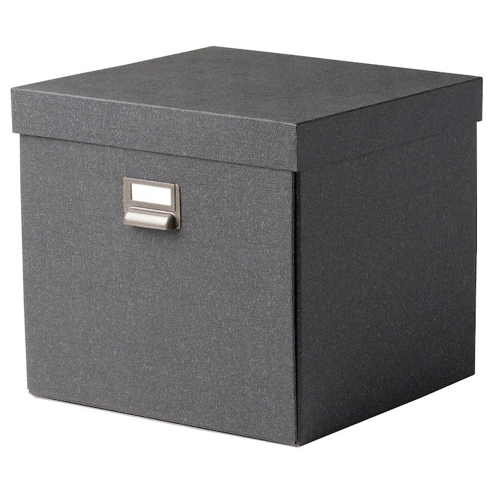Коробка з кришкою для зберігання речей IKEA TJOG 32x31x30 см ящик органайзер темно-сірий ІКЕА ТЙОГ, фото 1