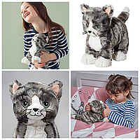 М’яка іграшка Кошеня 30 см IKEA LILLEPLUTT (002.604.51) - дитячий плюшевий сіро-білий кіт ІКЕА
