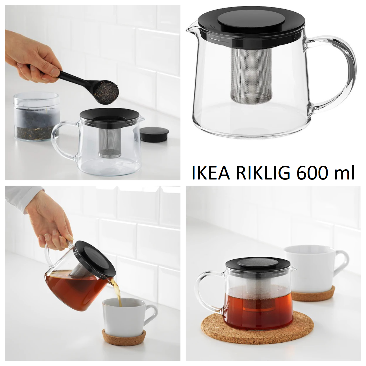 Скляний заварювальний чайник 600 мл IKEA RIKLIG заварник (чайник для заварювання) 0,6 літра 402.978.48
