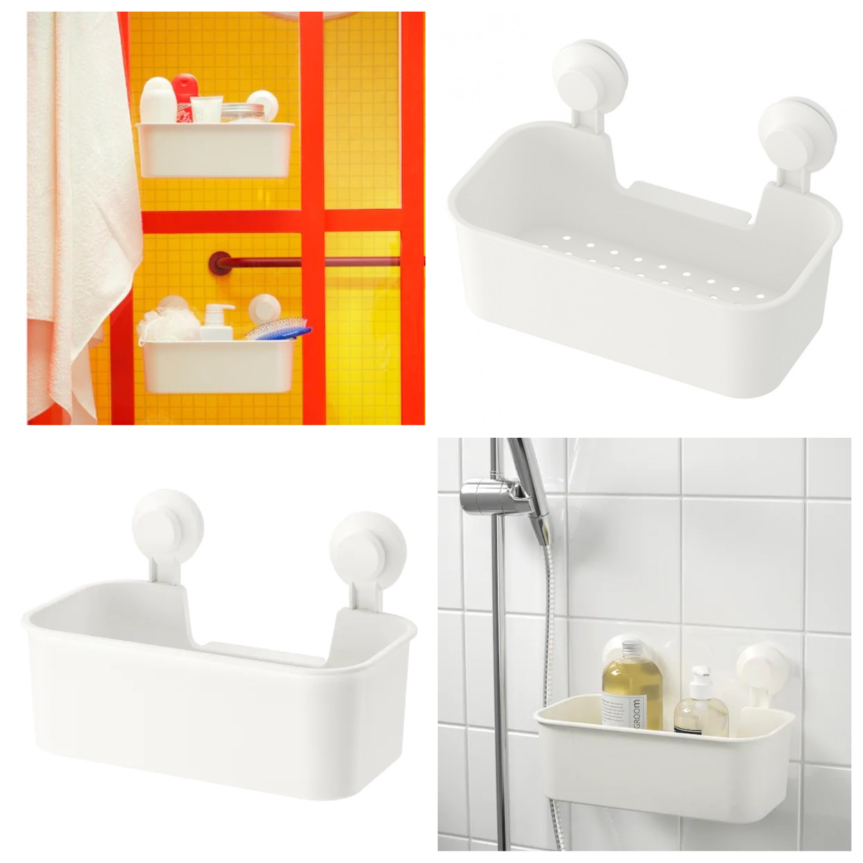 Полиця для ванної пряма IKEA TISKEN пластикова біла з вакуумними присосками, стелаж у ванну ІКЕА ТІКСЕН, фото 1