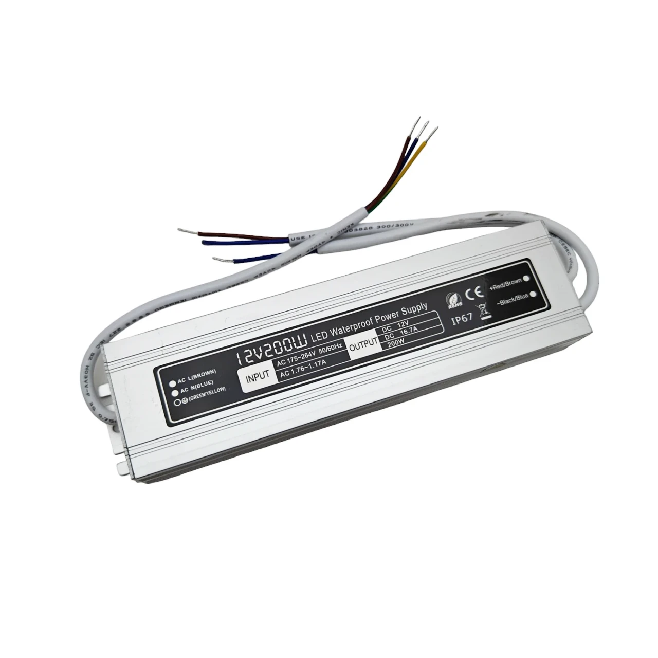 Блок живлення герметичний 12V 200W 16.7А IP67 металевий корпус