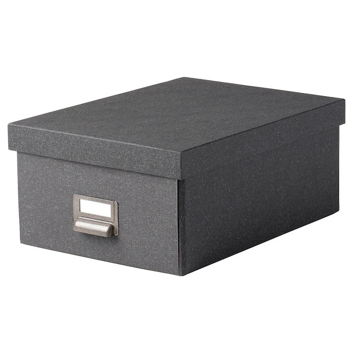 Коробка з кришкою для зберігання речей IKEA TJOG 25x36x15 см ящик органайзер темно-сірий ІКЕА ТЙОГ