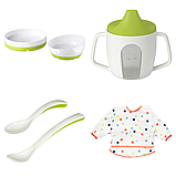 Дитячий набір пластикового посуду IKEA BÖRJA чашка нагрудник тарілка миска ложки для годування малюків ІКЕА, фото 2