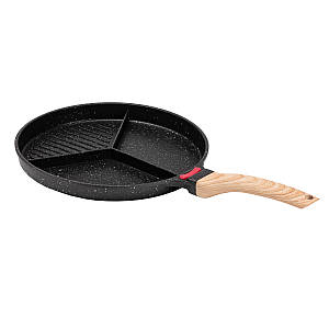 Сковорідка гриль для сніданку кругла Ø 25 см на три секції з антипригарним покриттям зі знімною ручкою чорна