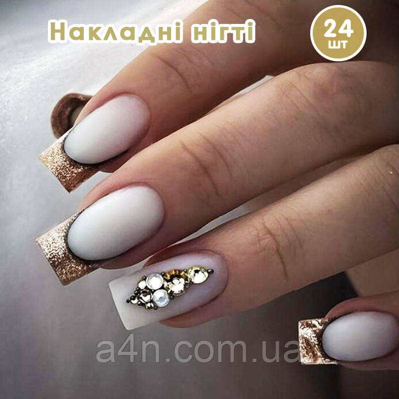 Накладні нігті 24 шт. + клей для нігтів, квадрат для манікюру